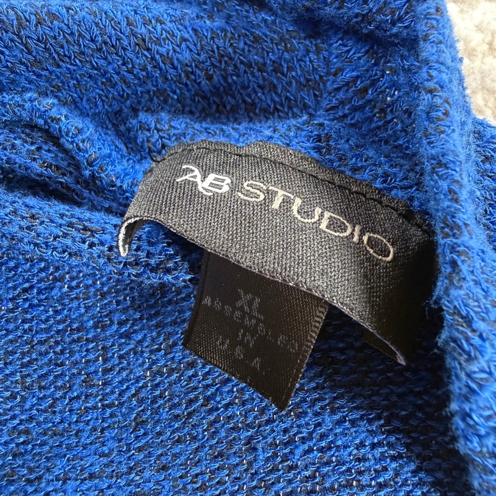 AB Studio Cardigan Women XL Blue Marl Draped Sharkbite Hem Knit Work Minimalist - Picture 9 of 10